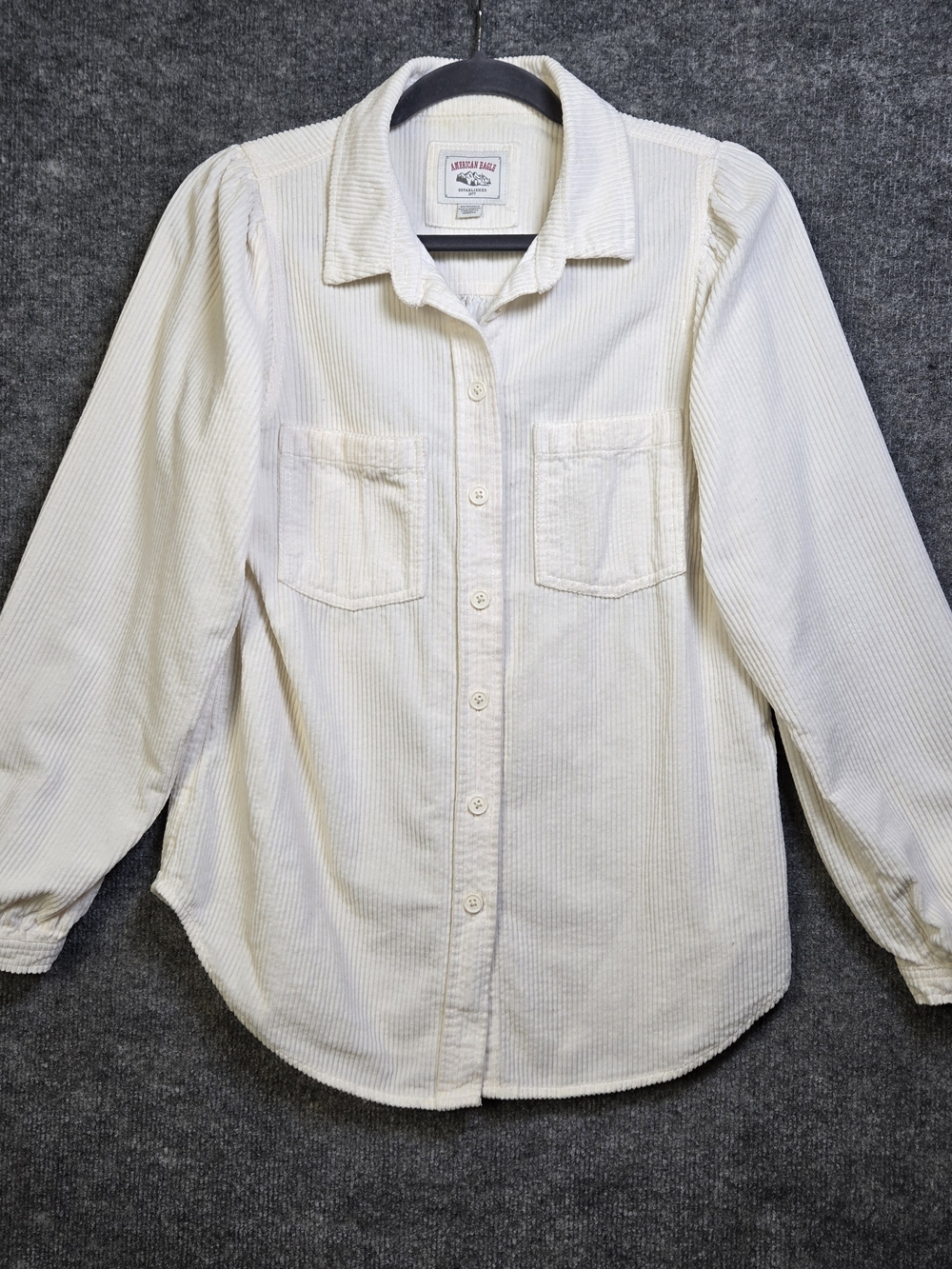 American Eagle Shirt Jacket Womens XS Cream White Corduroy Puff Sleeve Button Up